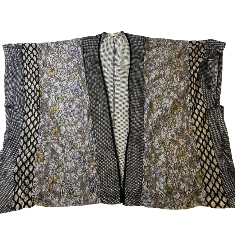 Soft Surroundings Floral Lace Mesh Kimono Wrap Open Front Grey Black One‎ Size - Picture 5 of 8